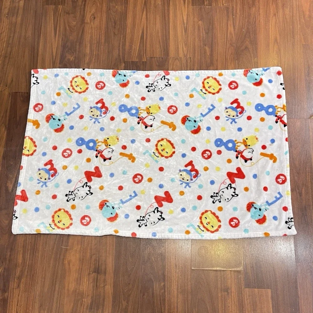 Fisher Price Baby Blanket Alphabet Zoo Animals Polka‎ Dots Primary Colors